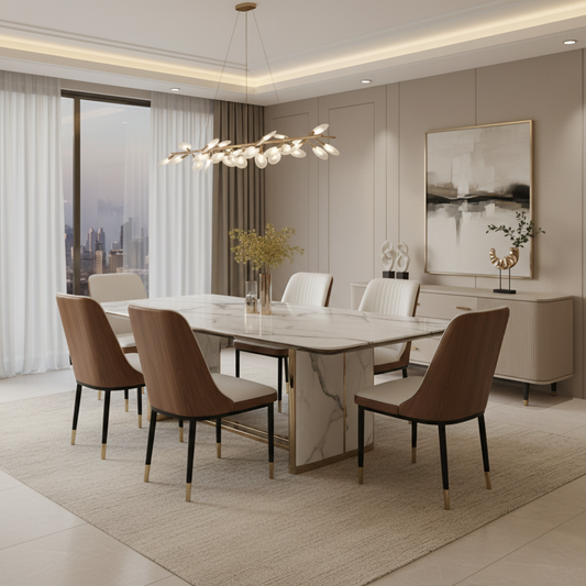PU Dining Chair with Metal Legs – Brown & White | IH-DC34
