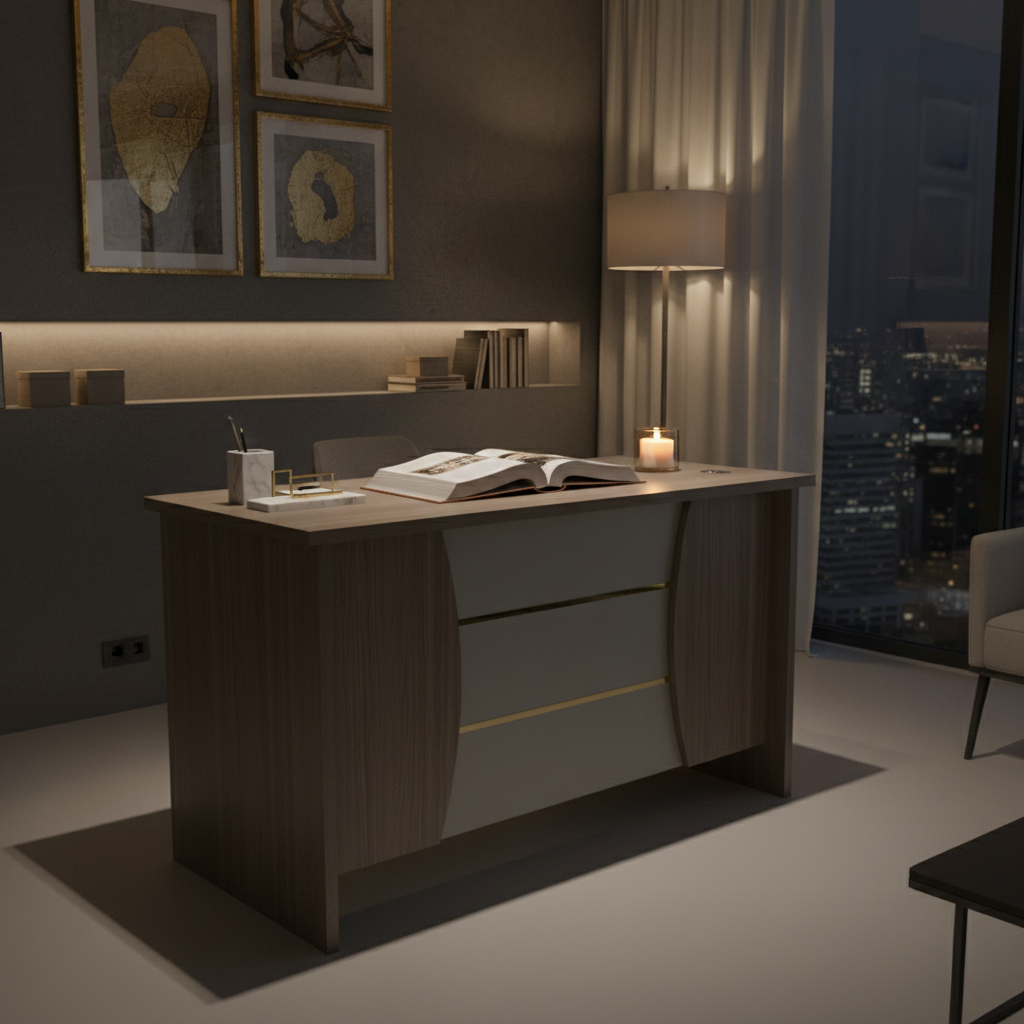 Office Table 120cm | Oak & Khaki Work Desk | IH 7012