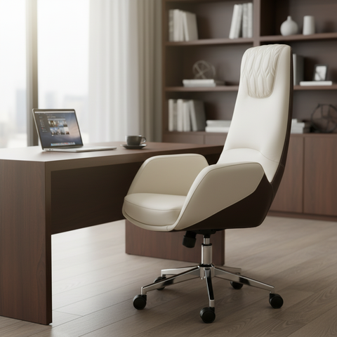 IH 965H PU High Back Office Chair – Beige & Coffee | INFINI HOMES UAE