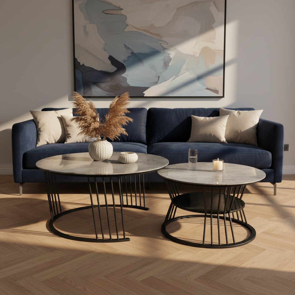 Sintered Stone Coffee Table Set (1+1) | IH 2504 | 70x70 & 50x50 cm – INFINI HOMES UAE
