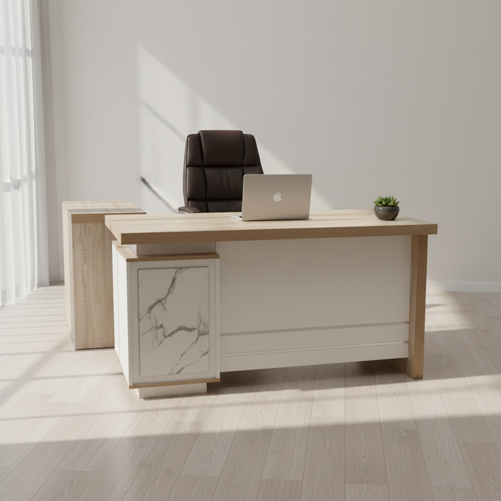L-Shape Office Desk Beech & White | 140×70×75 cm | IH-2014-L