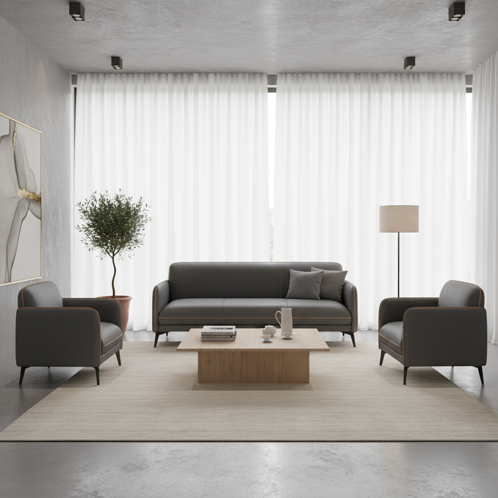 PU Sofa Set 3+1+1 | IH 8615 | Grey Living Room Sofa – INFINI HOMES UAE