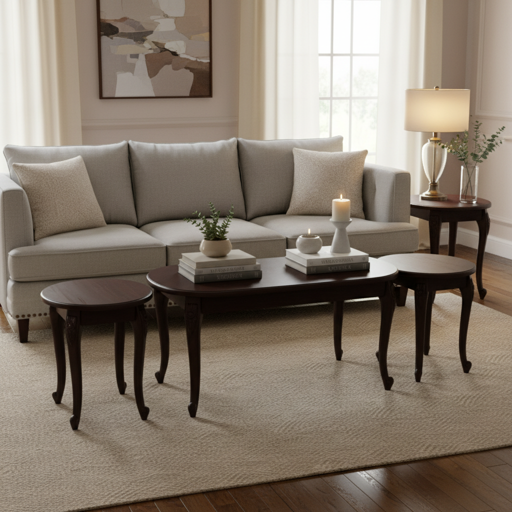 Mahogany Coffee Table Set (1+2) | IH 6006 – INFINI HOMES UAE