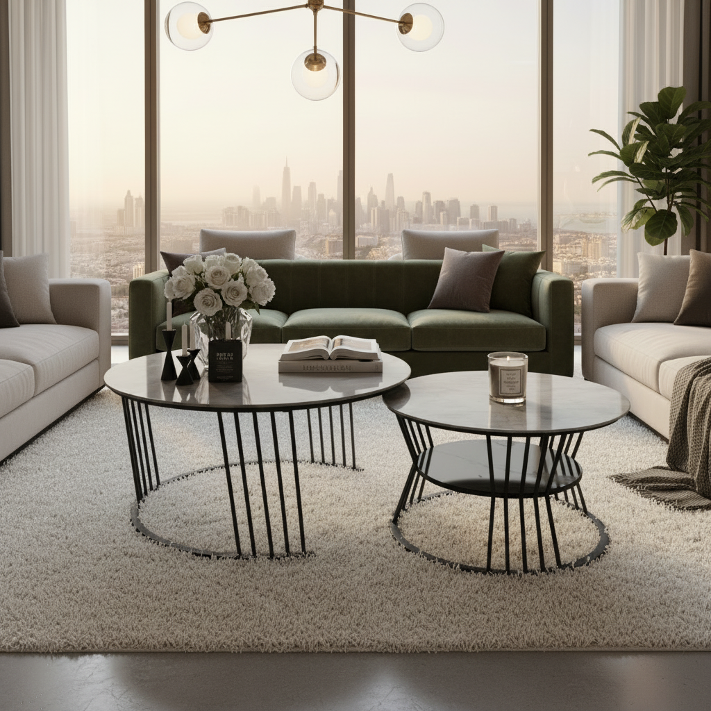 Sintered Stone Coffee Table Set (1+1) | IH 2504 | 70x70 & 50x50 cm – INFINI HOMES UAE