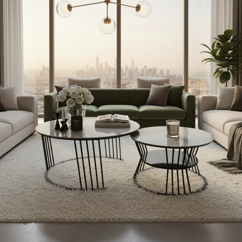 Sintered Stone Coffee Table Set (1+1) | IH 2504 | 70x70 & 50x50 cm – INFINI HOMES UAE