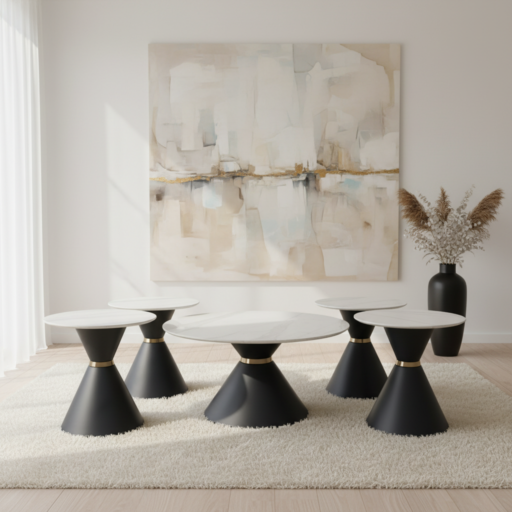 Sintered Stone Coffee Table IH 086 | 80×80 & 50×50 cm | Black Base