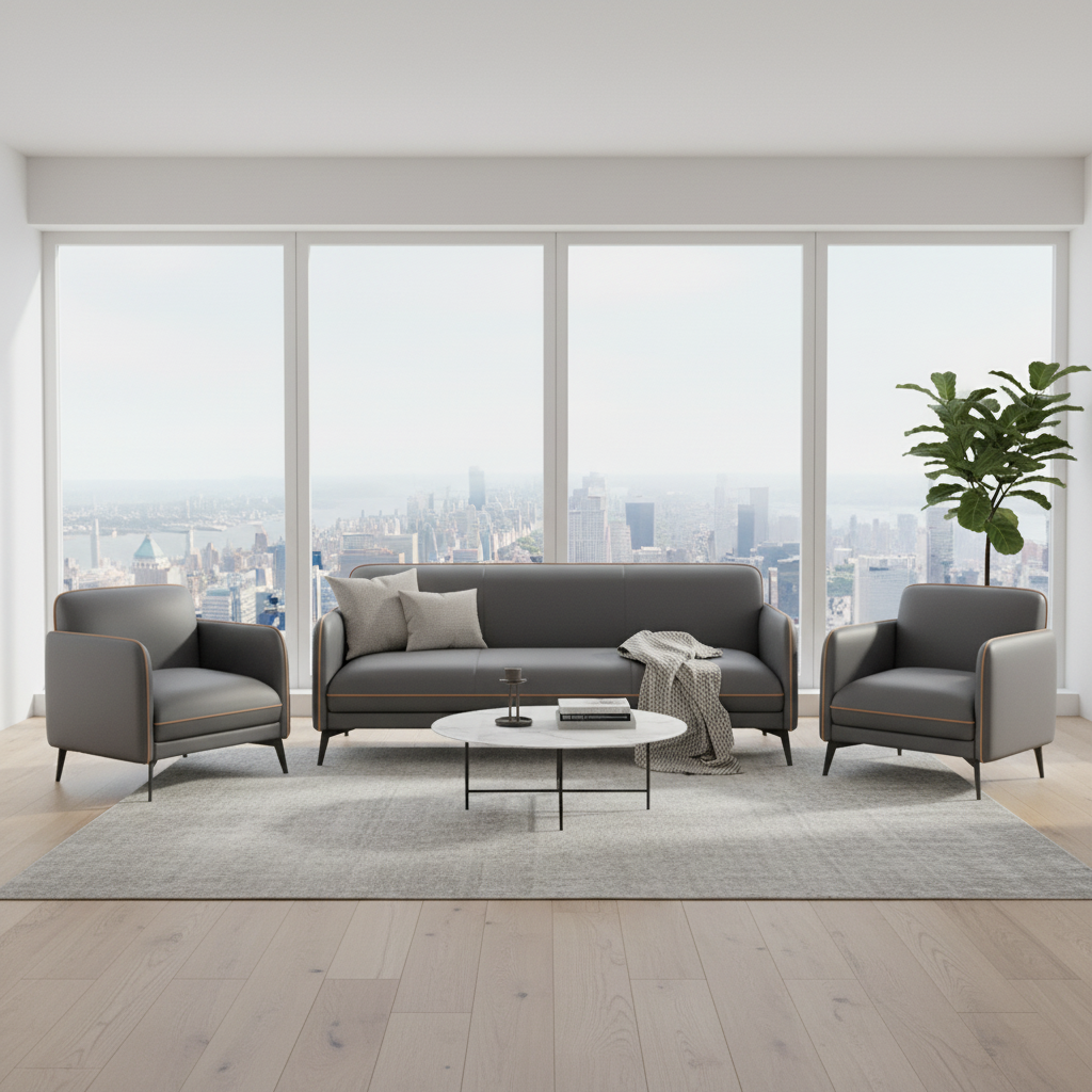 PU Sofa Set 3+1+1 | IH 8615 | Grey Living Room Sofa – INFINI HOMES UAE
