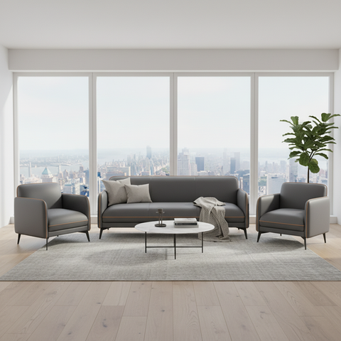 PU Sofa Set 3+1+1 | IH 8615 | Grey Living Room Sofa – INFINI HOMES UAE
