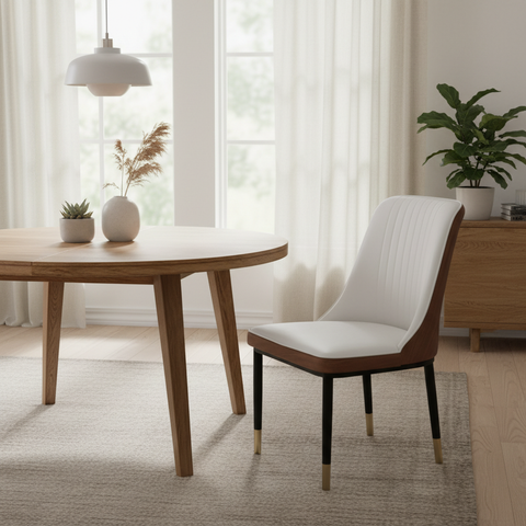 PU Dining Chair with Metal Legs – Brown & White | IH-DC34