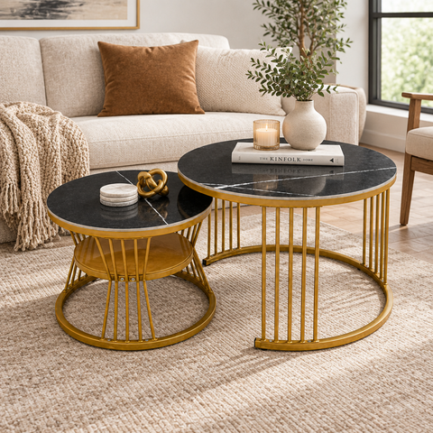 Coffee Table IH-CT89-2 | Black & Gold Modern Round Coffee Table UAE