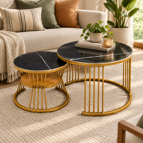 Coffee Table IH-CT89-2 | Black & Gold Modern Round Coffee Table UAE