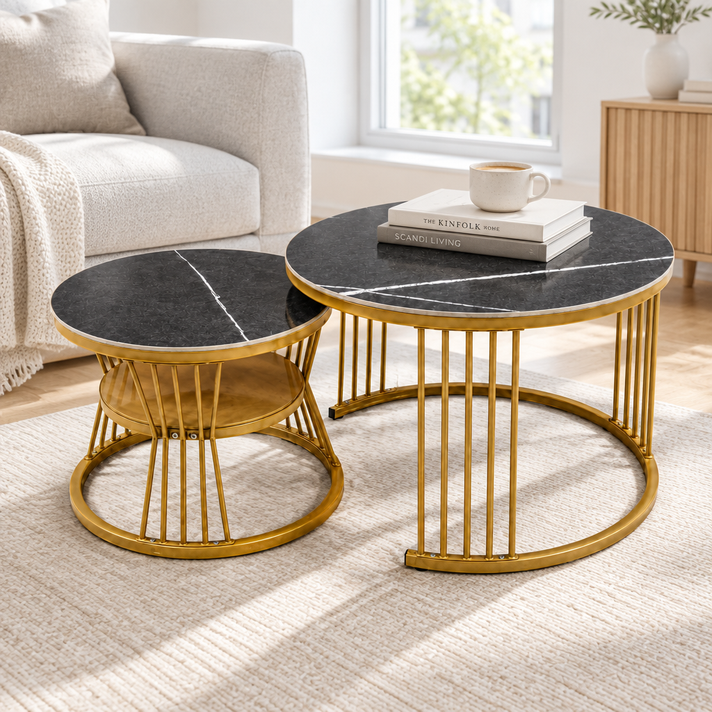 Coffee Table IH-CT89-2 | Black & Gold Modern Round Coffee Table UAE