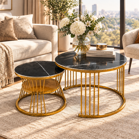 Coffee Table IH-CT89-2 | Black & Gold Modern Round Coffee Table UAE