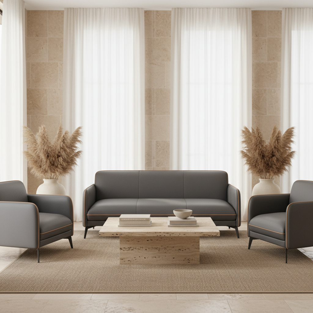 PU Sofa Set 3+1+1 | IH 8615 | Grey Living Room Sofa – INFINI HOMES UAE