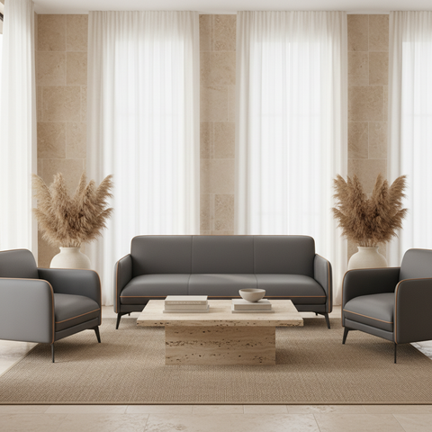 PU Sofa Set 3+1+1 | IH 8615 | Grey Living Room Sofa – INFINI HOMES UAE