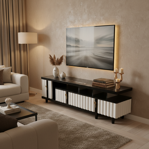 High Gloss TV Stand with 4mm Glass Top | IH TV 185B – INFINI HOMES