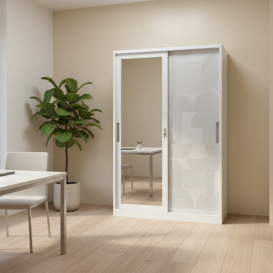Metal Wardrobe with 2 Sliding Doors & Inner Locker | IH AD-S3-1 (180×120×50 cm)