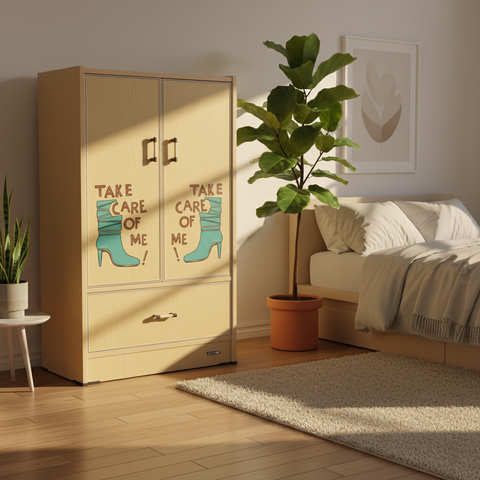 Double-Door Storage Wardrobe with Drawer | Premium Furniture UAE