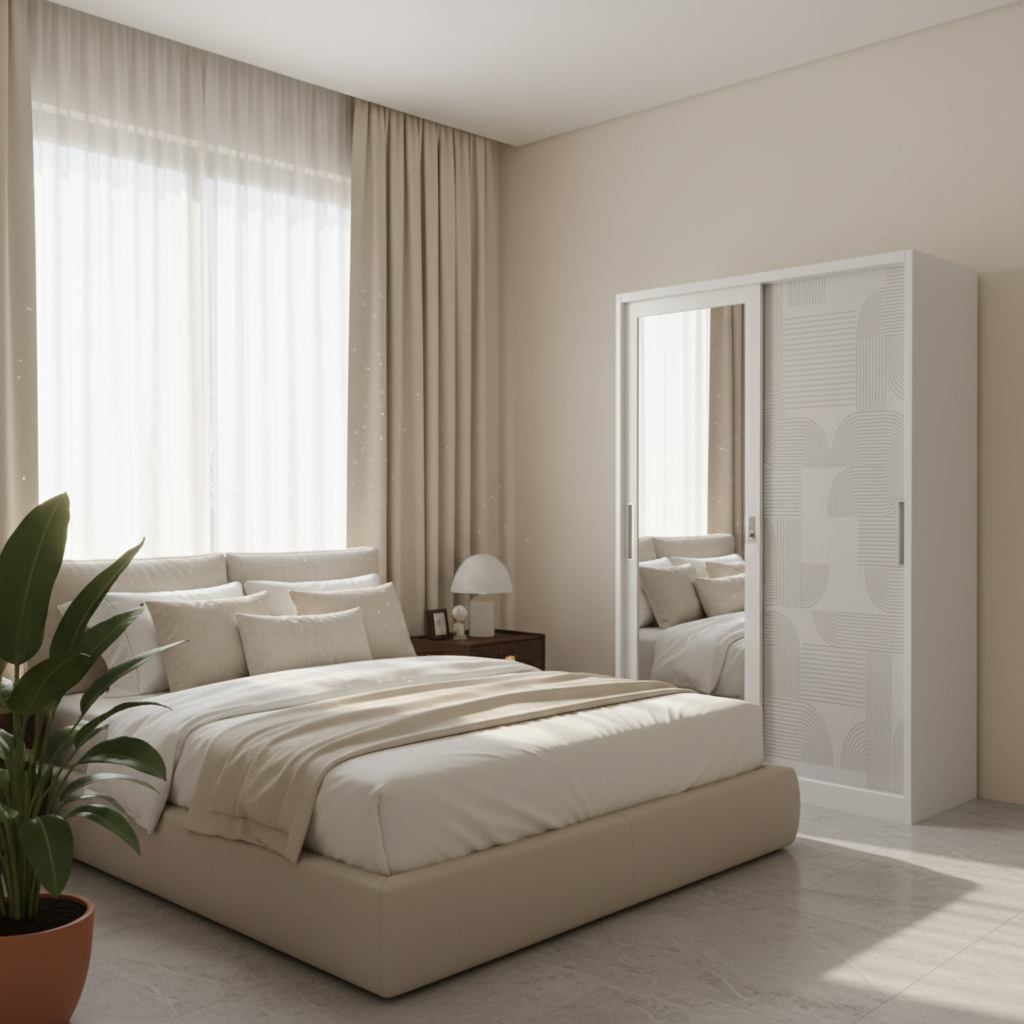 Metal Wardrobe with 2 Sliding Doors & Inner Locker | IH AD-S3-1 (180×120×50 cm)