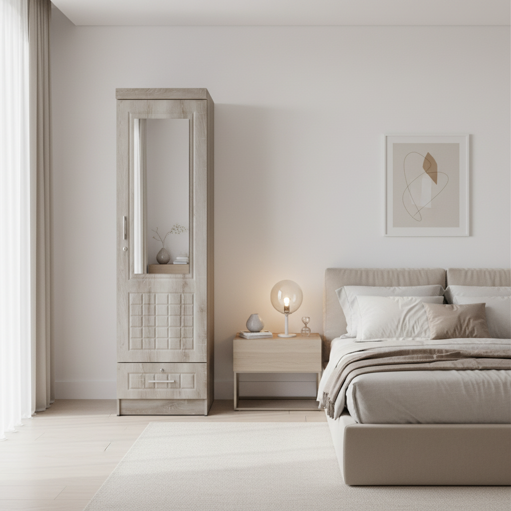 Single Door Wardrobe IH 711 Warm Luxury Interior – Premium Wardrobe UAE