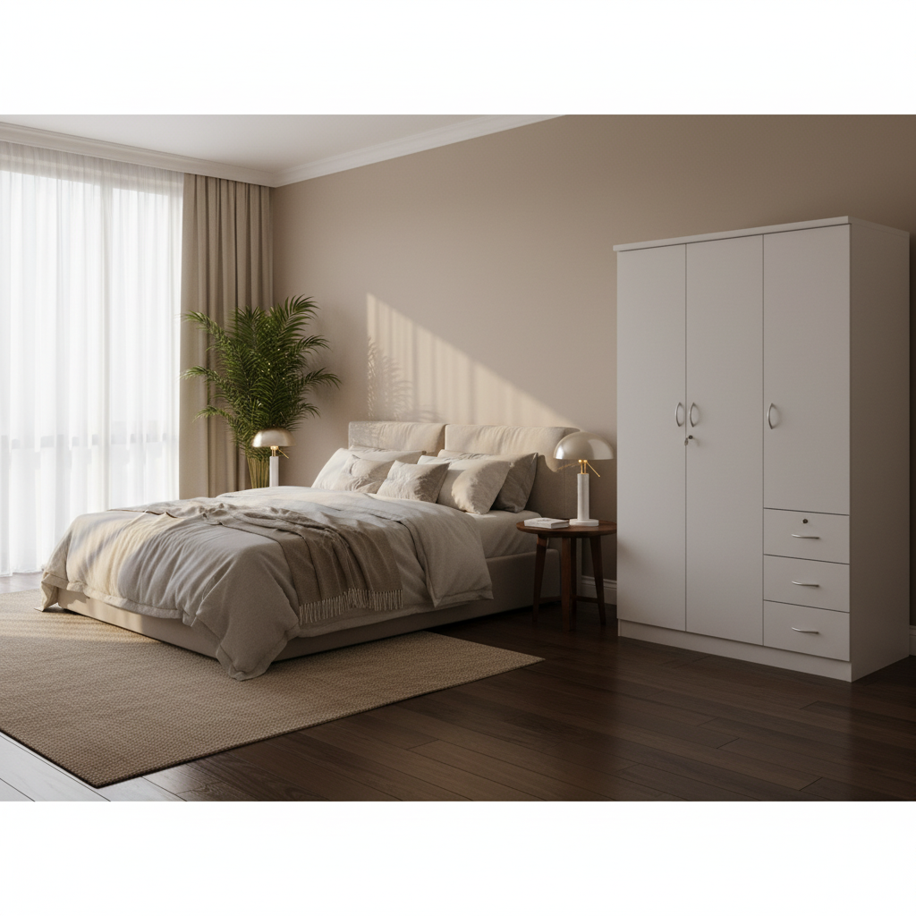 3-Door Wardrobe with Side Drawers IH-633 | INFINI HOMES