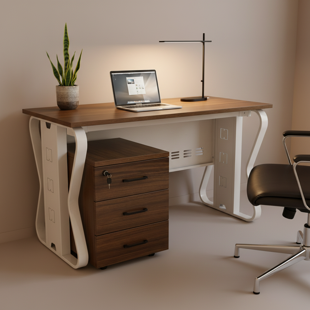Modern Office Desk IH 327 Walnut White - Premium Executive Desk UAE
