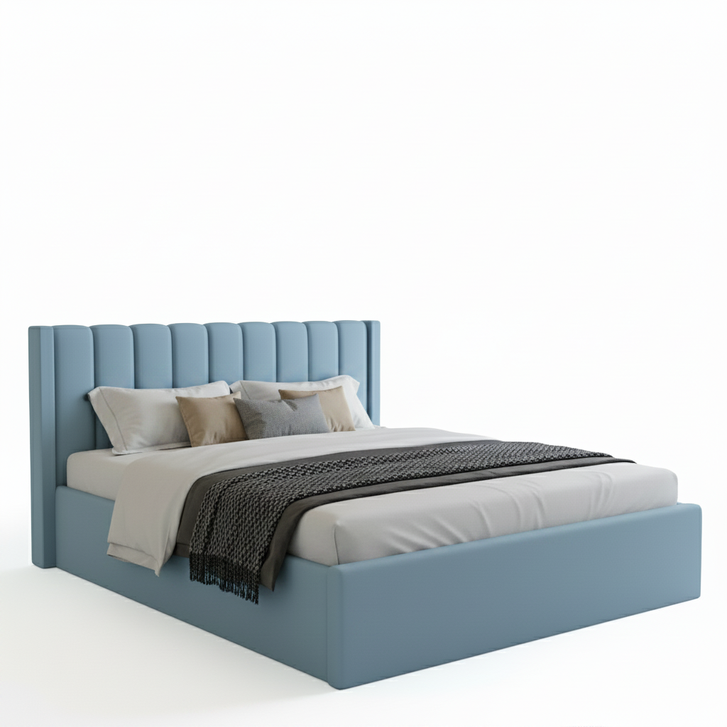 Super King Upholstered Platform Bed 200x200cm - Premium Bedroom Furniture UAE Sky Blue