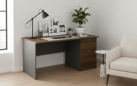 INFINI HOMES Office Table UAE - Model ECO-D028-160 Walnut Grey 160x80cm 2 Drawers Dubai Abu Dhabi Sharjah