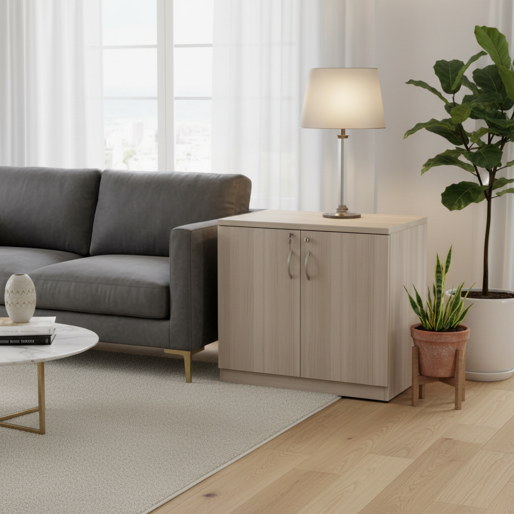 Wooden Door Storage Cabinet in Contemporary Living Room UAE – IH BE808 INFINI HOMES