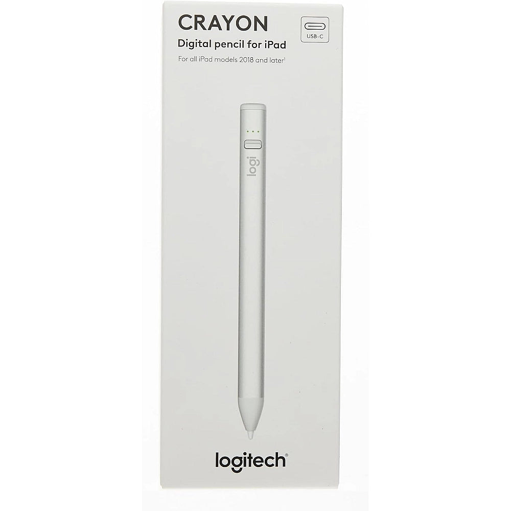 Logitech Crayon USB-C Digital Pencil for iPad – Apple Pencil Technology, Pixel-Perfect Precision, Smart Tip, Fast Charging – Silver
