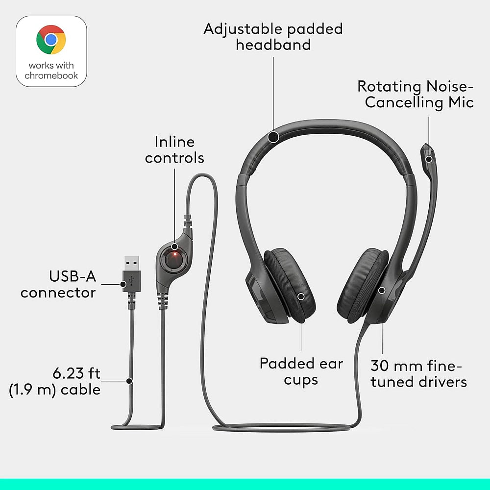 Logitech H390 USB Wired Headset with Noise-Cancelling Mic | UAE Delivery