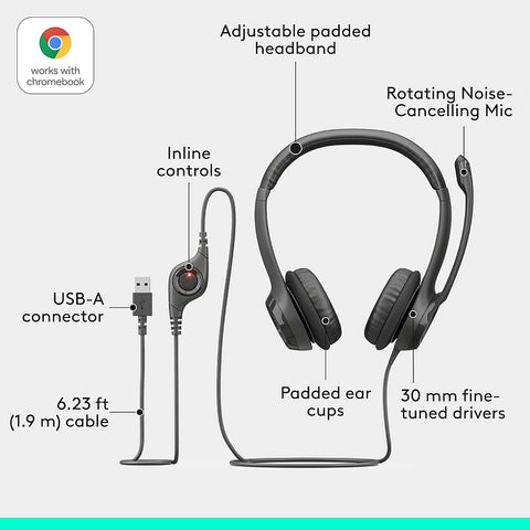 Logitech H390 USB Wired Headset with Noise-Cancelling Mic | UAE Delivery