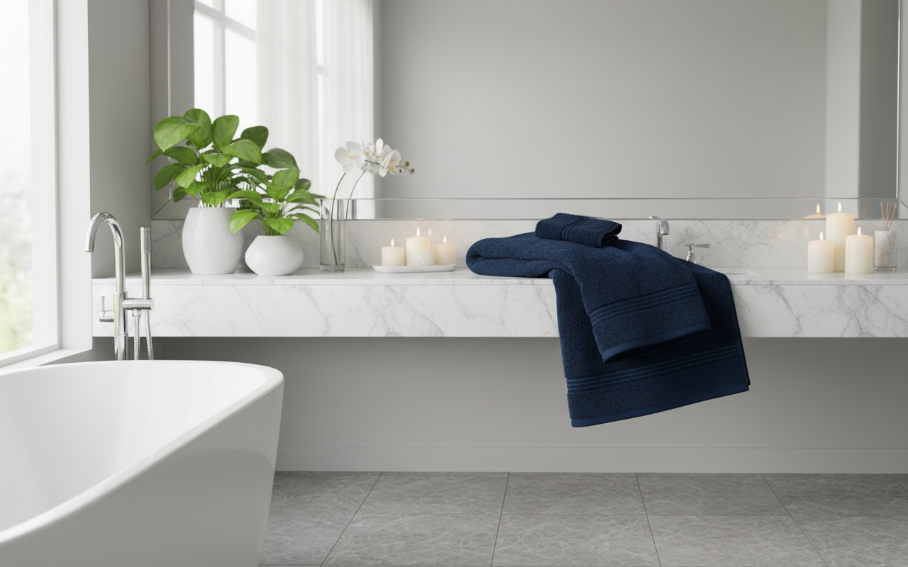 INFINI HOMES Navy Blue Luxury Cotton Towel Set - Premium Hotel Quality Bath Linen UAE