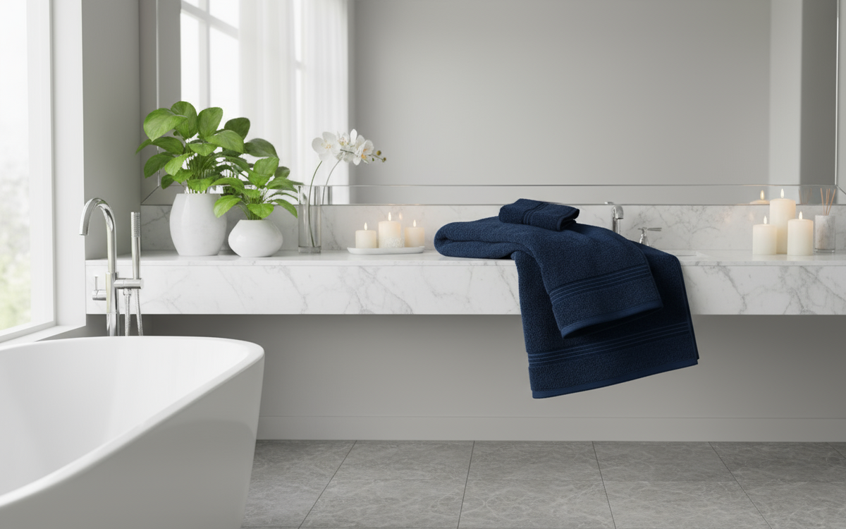 INFINI HOMES Navy Blue Luxury Cotton Towel Set - Premium Hotel Quality Bath Linen UAE