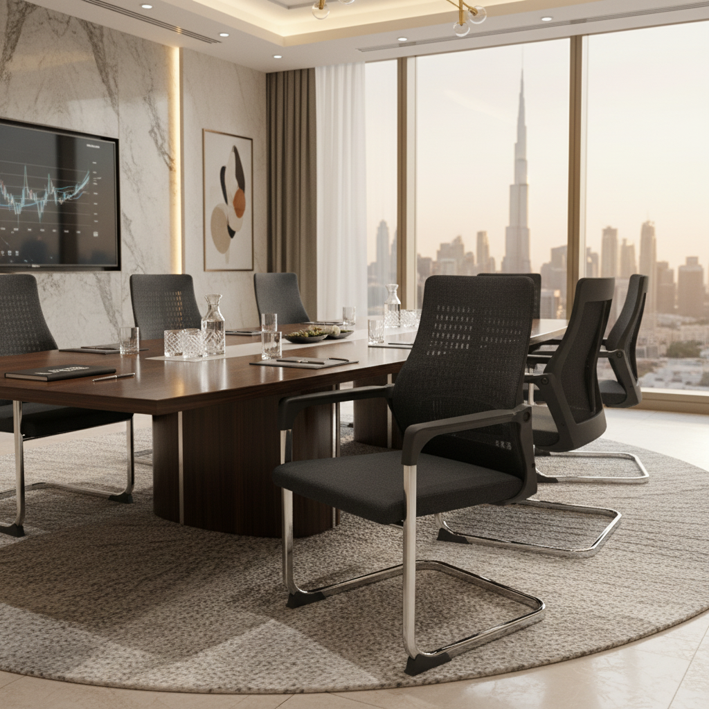 Mesh Back Visitor Chair with Chrome Base | Office Guest Seating UAE | IH 2019 BLK
