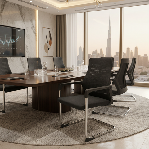 Mesh Back Visitor Chair with Chrome Base | Office Guest Seating UAE | IH 2019 BLK