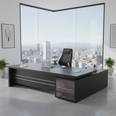 L-Shape Office Desk 1.8m Coffee Grey | Premium Executive Desk UAE