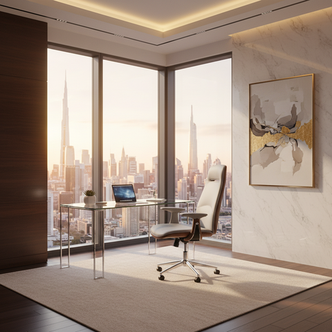 Premium High Back Office Chair Beige & Brown | Ergonomic PU Leather Executive Chair UAE