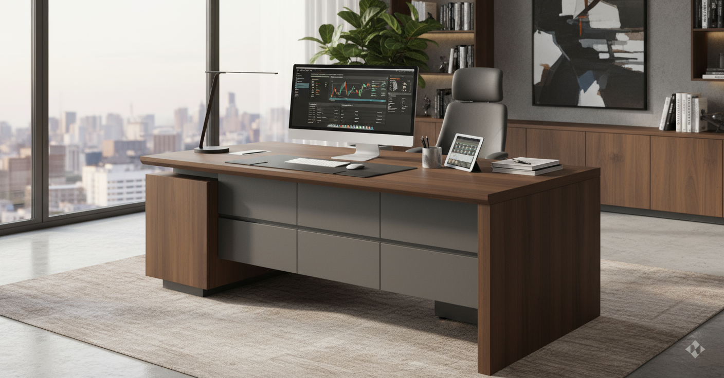 L Shaped Office Desk 180cm with Mobile Drawer - Executive Office Table UAE