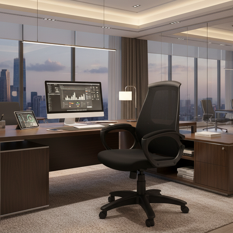 Medium Back Office Chair UAE | Ergonomic Nylon Base with Casters | Dubai Abu Dhabi | IH 544