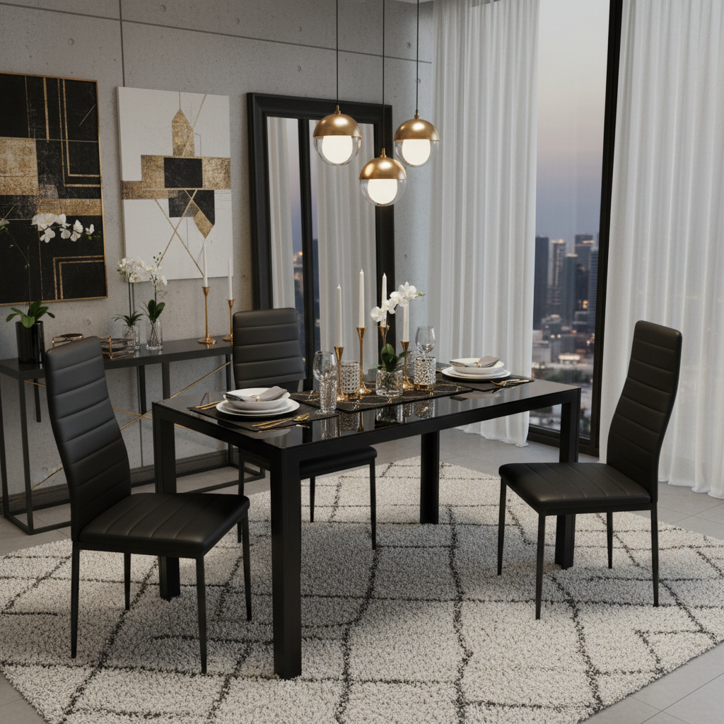 Black Dining Set IH 6204 | Modern 6-Seater Dining Table UAE