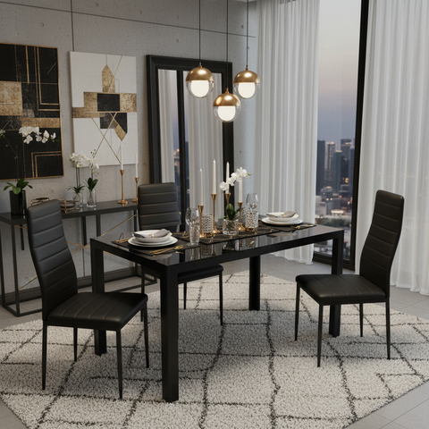 Black Dining Set IH 6204 | Modern 6-Seater Dining Table UAE