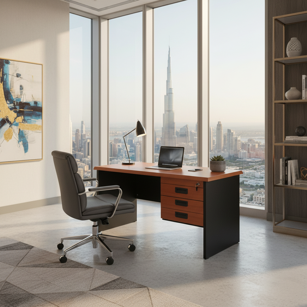 Wooden Side Desk with 3 Drawers in Luxury Dubai Apartment – Buy Home Office Desk UAE | INFINI HOMES