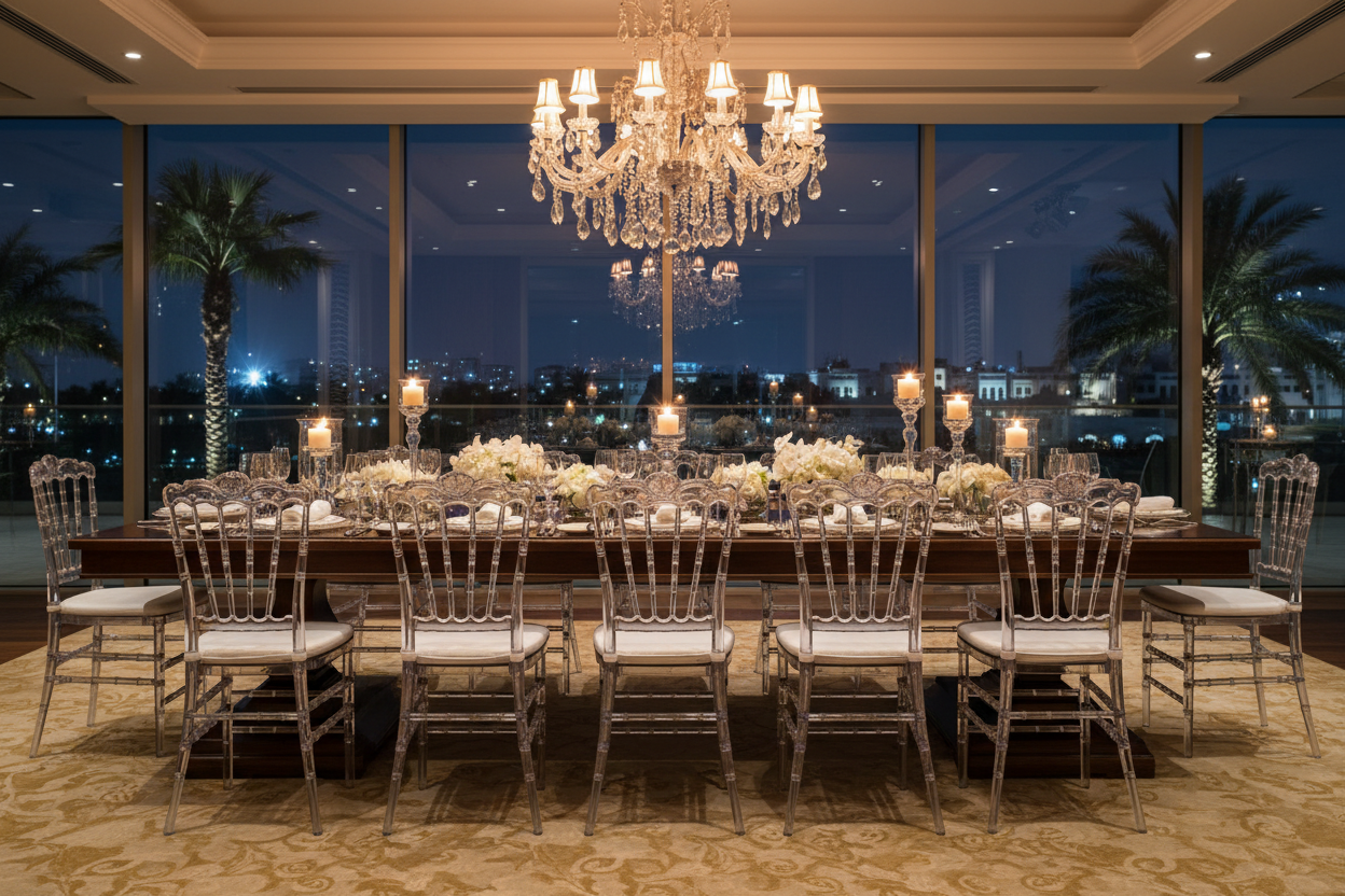 Transparent Dining Chair with White Cushion 40x40x90cm | Modern Acrylic Chair UAE