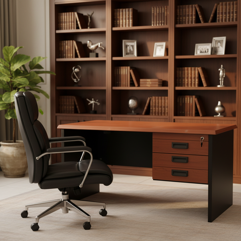 Wooden Side Desk with 3 Drawers in Luxury Executive Office – Premium Office Furniture UAE | INFINI HOMES