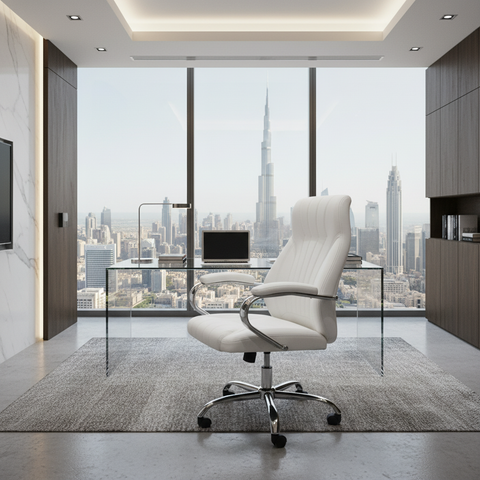 High Back Executive White Office Chair PU Leather - Ergonomic Desk Chair Dubai UAE | IH 923