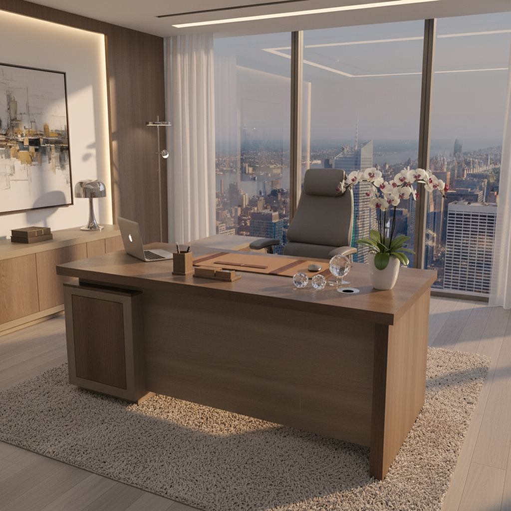 Office Desk 1.4m Coffee & Khaki - Premium Workspace Furniture UAE | INFINI HOMES