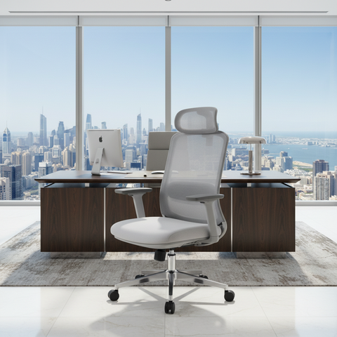 Ergonomic Mesh Grey Office Chair with Headrest - High Back Executive Chair UAE | IH 889-A