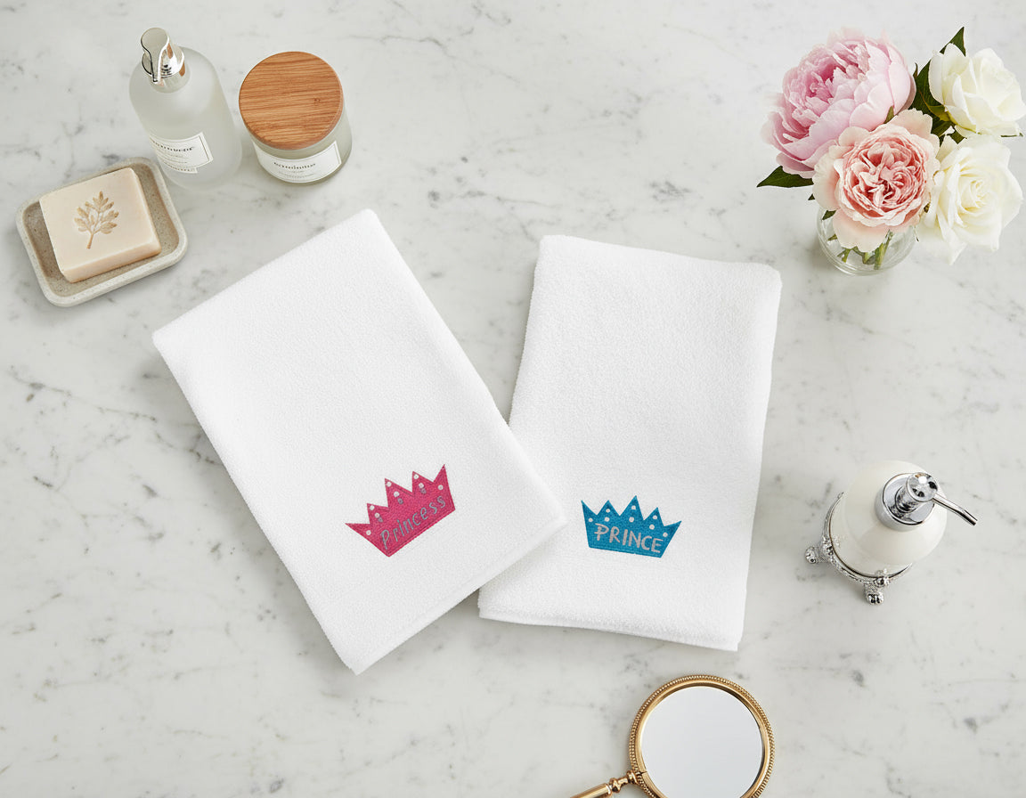 Luxury Princess & Prince Hand Towel Set UAE | 600 GSM Embroidered Cotton Dubai