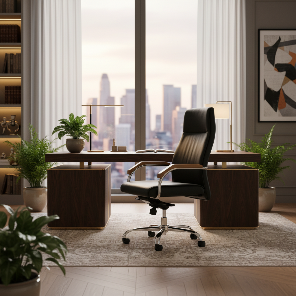 High Back Executive Office Chair UAE | Ergonomic PU Leather Chair with Chrome Base | IH F57AS